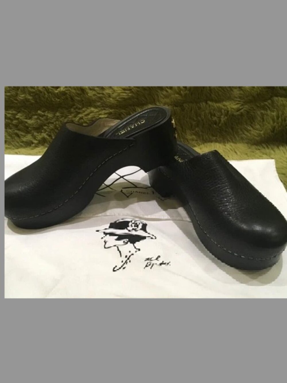 New Chanel Calfskin CC Clogs Black SZ 36EU